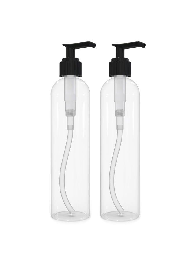 BRIGHTFROM Lotion Pump Bottles, Empty 8 OZ, BPA-Free Refillable Plastic Containers, Clear with Black Dispenser for - Soap, Shampoo, Lotions, Liquid Body Soap, Creams and Massage Oil (2 PACK) - Image 1
