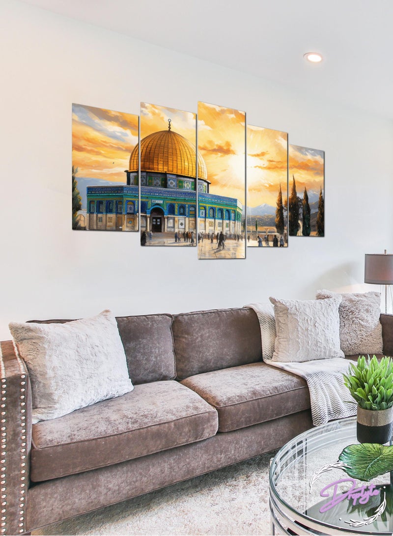 Droplyte 5 Piece Al-Aqsa Palestine Al-Quds Painting Decorative Wall Art Wall Decor Card Board MDF Home Decor for Living Room, Drawing Room, Office Room and Bedroom 100CM x 60CM  - Image 1