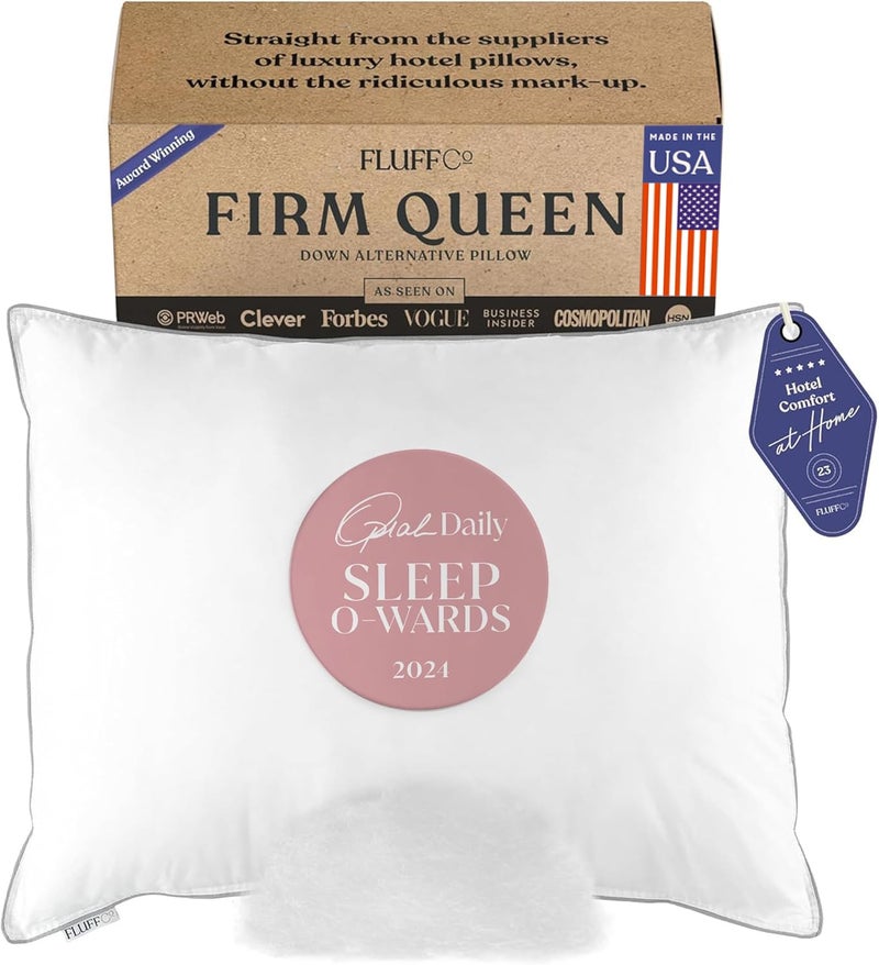FluffCo Zen Fluff Pillows  Down Alternative Queen Size Pillow  StandardQueen Bed Pillow for Sleeping Made in USA  Luxury HotelQuality Pillow  100 Cotton 300 Thread Count Queen Size 1 Pack