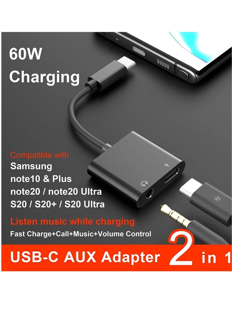 ELTRAZONE USB C to 3.5mm Headphone Adapter,60W Fast Charge,ivoros Type C Audio Jack Earphone Aux Converter,Work for iPad Pro/Air 4,Samsung Galaxy S21/S20/FE 5G/+/Ultra/ Note 20/10/Plus - Image 2