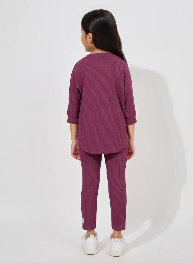 Styli Textured Rib 3/4 Sleeves Top & Leggings Set
