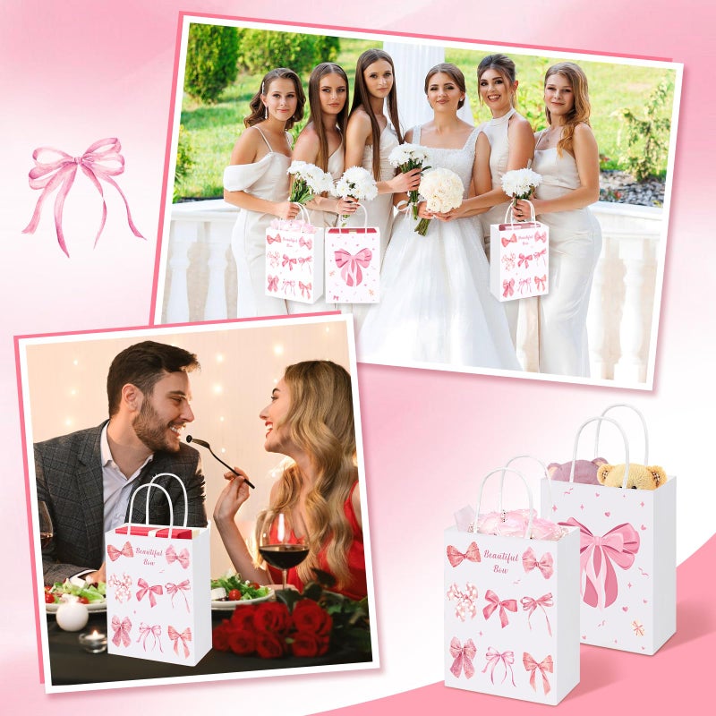 FACULX 30 Pcs Pink Bow Goodie Bags, Pink Paper Coquette Bowknot Party Favor Bags for Birthday&Bachelorette Party Decoration, Bow Gift Pouches with Handles 8.3x5.9x3.1 Inch - Image 5