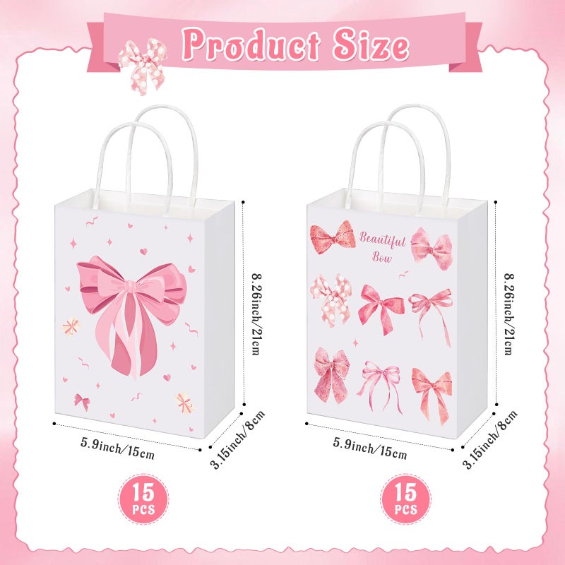 FACULX 30 Pcs Pink Bow Goodie Bags, Pink Paper Coquette Bowknot Party Favor Bags for Birthday&Bachelorette Party Decoration, Bow Gift Pouches with Handles 8.3x5.9x3.1 Inch - Image 2