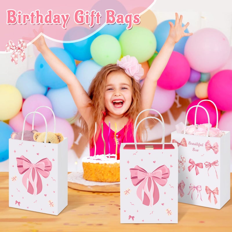 FACULX 30 Pcs Pink Bow Goodie Bags, Pink Paper Coquette Bowknot Party Favor Bags for Birthday&Bachelorette Party Decoration, Bow Gift Pouches with Handles 8.3x5.9x3.1 Inch - Image 4