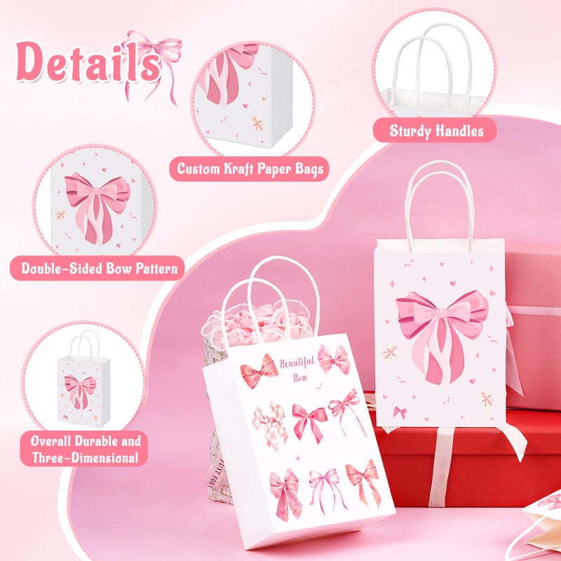 FACULX 30 Pcs Pink Bow Goodie Bags, Pink Paper Coquette Bowknot Party Favor Bags for Birthday&Bachelorette Party Decoration, Bow Gift Pouches with Handles 8.3x5.9x3.1 Inch - Image 3