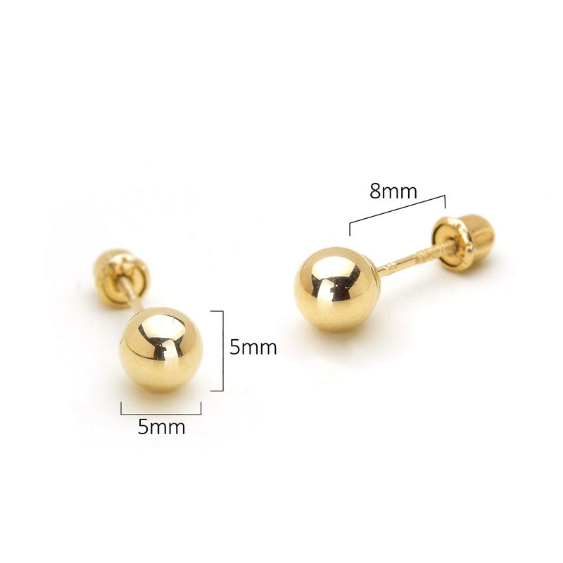 Lovearing 14k Yellow Gold 5mm Plain Hollow Gold Ball Children Screw Back Baby Girls Stud Earrings - Image 2