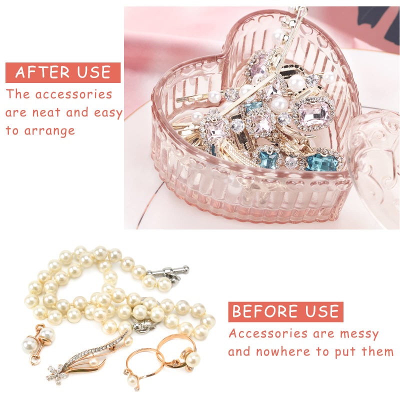WHSLILR Glass Jewelry Box Heart Shape Cute Box for Storage Ring Earring Trinket Vintage Jewelry Organizer Decorative Gift for Women Girls-GRB003-Pink - Image 2