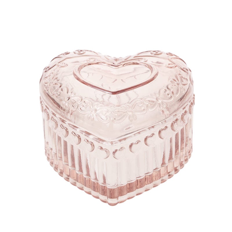 WHSLILR Glass Jewelry Box Heart Shape Cute Box for Storage Ring Earring Trinket Vintage Jewelry Organizer Decorative Gift for Women Girls-GRB003-Pink - Image 1