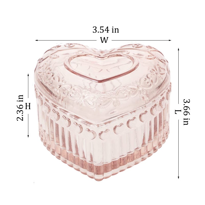 WHSLILR Glass Jewelry Box Heart Shape Cute Box for Storage Ring Earring Trinket Vintage Jewelry Organizer Decorative Gift for Women Girls-GRB003-Pink - Image 5