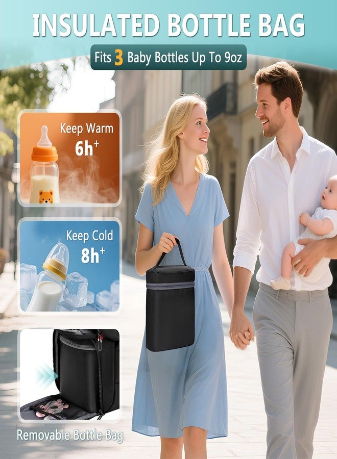 Mancro Dad Diaper Bag Backpack - Large Waterproof Travel Baby Bag for Men with Detachable Bottle Bag & Insulated Pocket, Black - Image 5