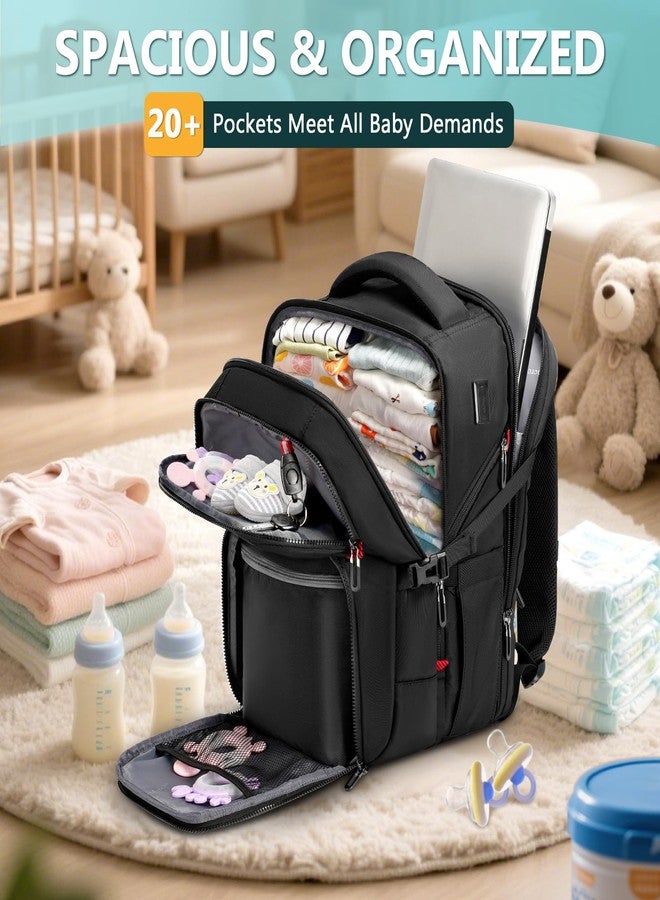 Mancro Dad Diaper Bag Backpack - Large Waterproof Travel Baby Bag for Men with Detachable Bottle Bag & Insulated Pocket, Black - Image 3