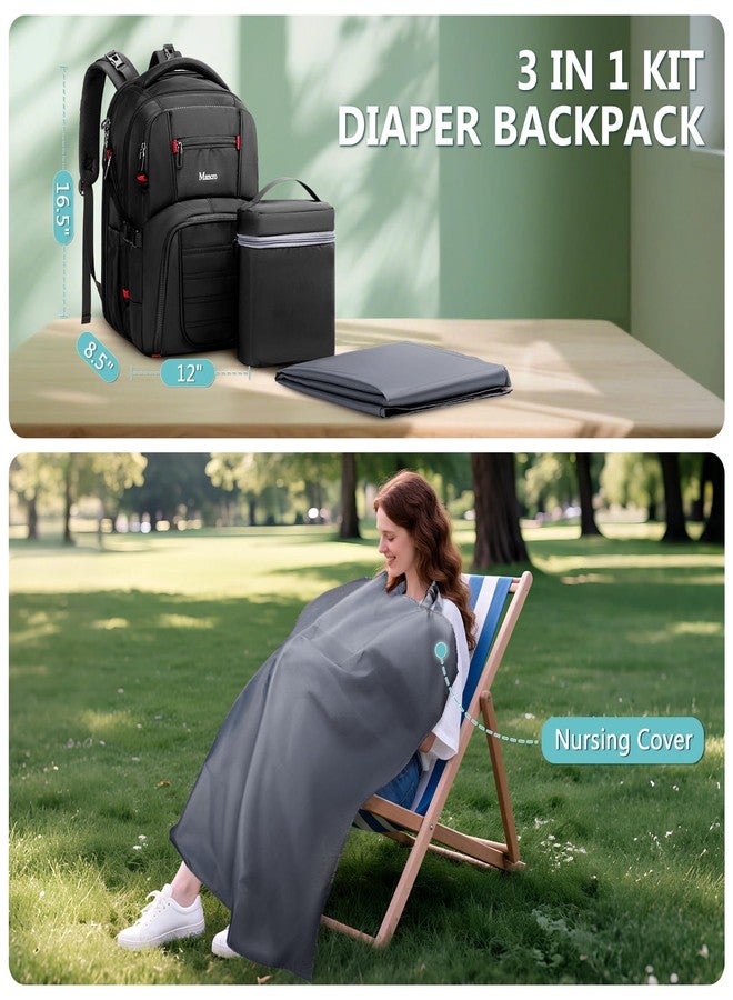 Mancro Dad Diaper Bag Backpack - Large Waterproof Travel Baby Bag for Men with Detachable Bottle Bag & Insulated Pocket, Black - Image 4