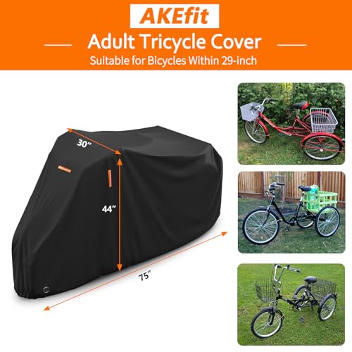 AKEfit Adult Tricycle Cover Electric Tricycle Covers, Bike Covers Outdoor Storage Waterproof, Dustproof Bicycle Cover, Windproof Recumbent Trike Cover Black - Image 2