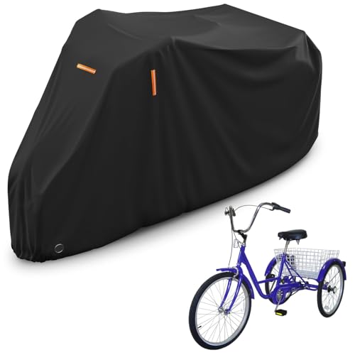 AKEfit Adult Tricycle Cover Electric Tricycle Covers, Bike Covers Outdoor Storage Waterproof, Dustproof Bicycle Cover, Windproof Recumbent Trike Cover Black - Image 1