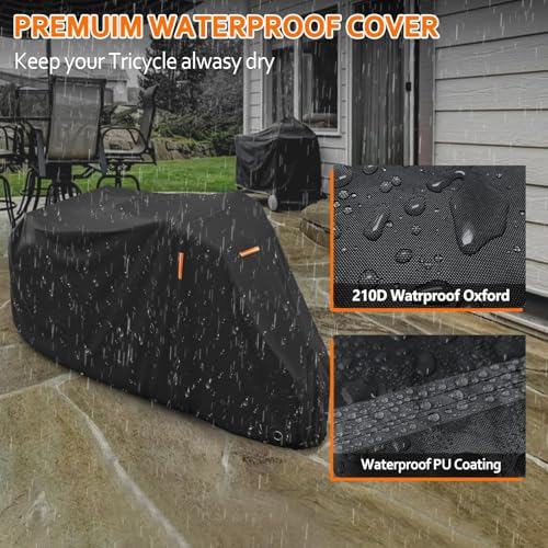AKEfit Adult Tricycle Cover Electric Tricycle Covers, Bike Covers Outdoor Storage Waterproof, Dustproof Bicycle Cover, Windproof Recumbent Trike Cover Black - Image 4