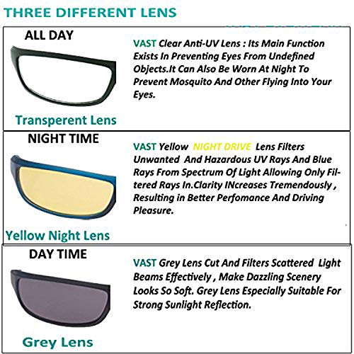 Vast All Day Driving Unisex Wrap Around Non-Polarized Sunglasses (YK_BK), Yellow, Medium - Image 5