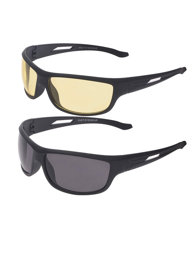 Vast All Day Driving Unisex Wrap Around Non-Polarized Sunglasses (YK_BK), Yellow, Medium - Image 1