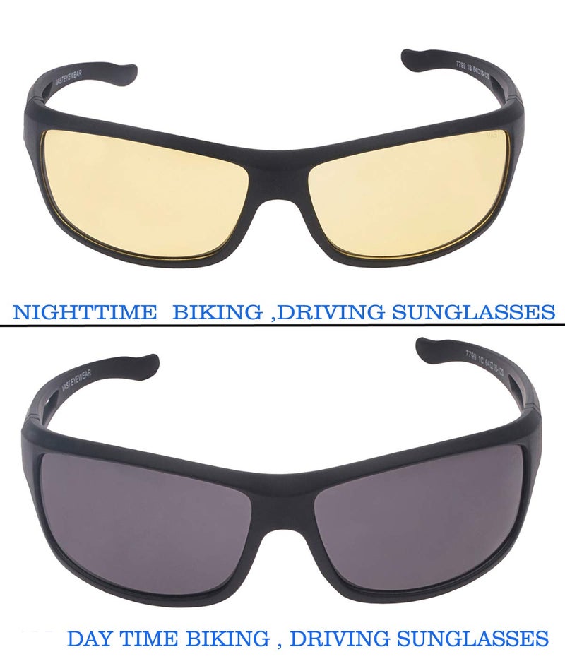 Vast All Day Driving Unisex Wrap Around Non-Polarized Sunglasses (YK_BK), Yellow, Medium - Image 2