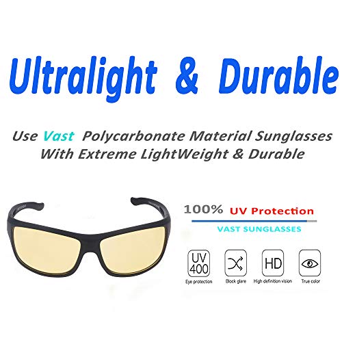 Vast All Day Driving Unisex Wrap Around Non-Polarized Sunglasses (YK_BK), Yellow, Medium - Image 4