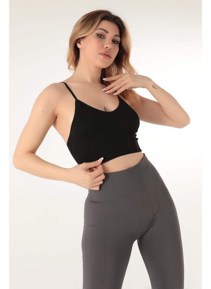 Miorre Thin Strap V-Neck Unsupported Ribbed Sports Bra  - Image 2