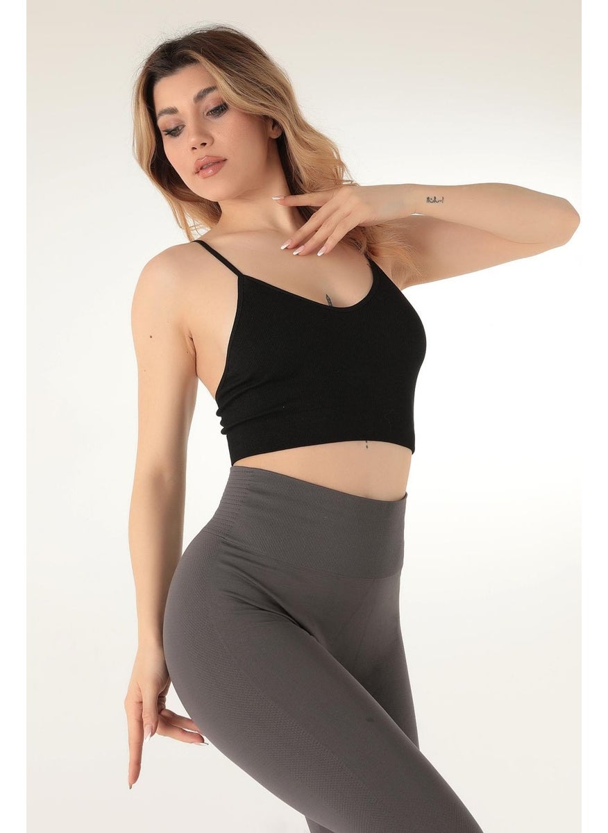 Miorre Thin Strap V-Neck Unsupported Ribbed Sports Bra  - Image 3