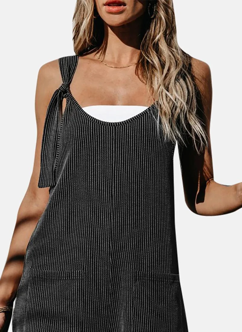 يونيكي Grey Striped Relaxed FitTie-up JumpSuit