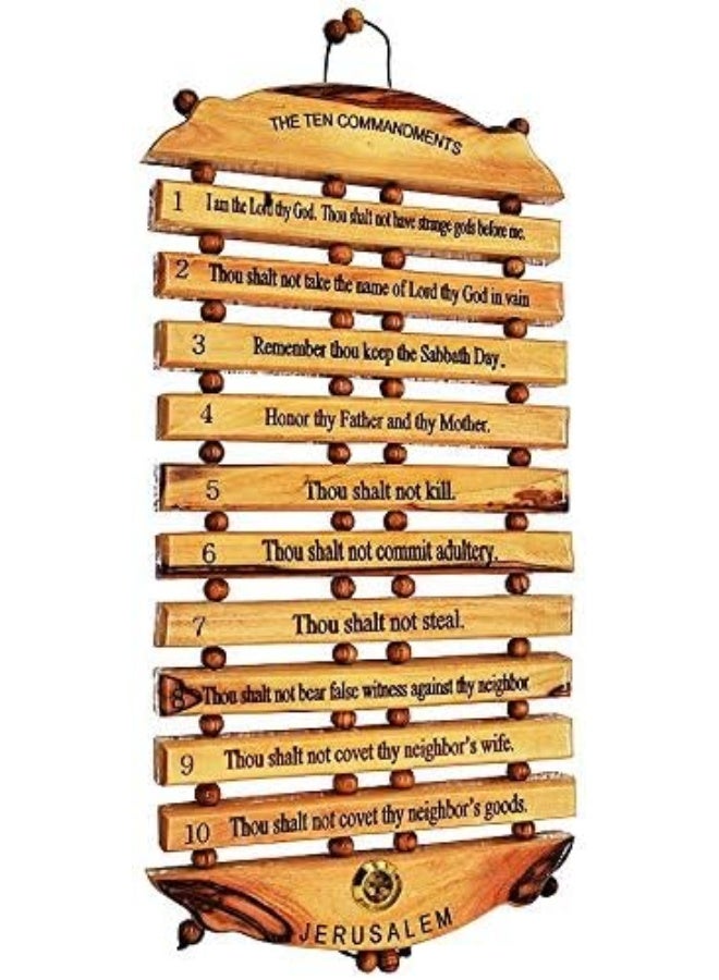 Bethlehem Gifts TM هدايا بيت لحم TM لوح خشب الزيتون الوصايا العشر، لوحة حائط معلقة باللغة الإنجليزية - Image 3