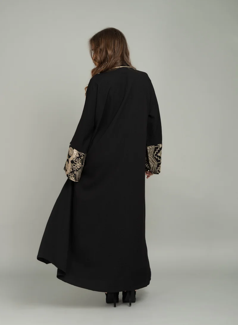 IKKXA Jalabiya with Long Sleeves and Embroidered Detail CJ1041 Black