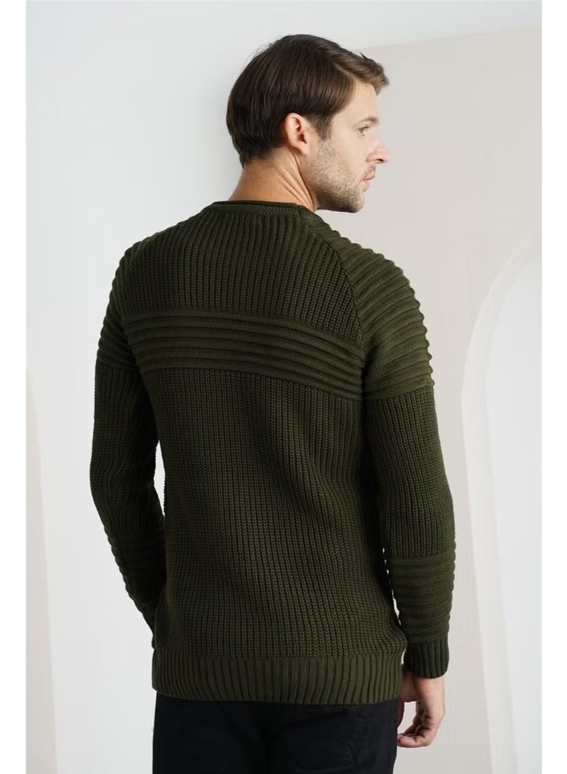 Cool Tarz Cool Style Men's Khaki Ribbed Crew Neck Knitwear SWEATER-TRZCM28888R12S - Image 3