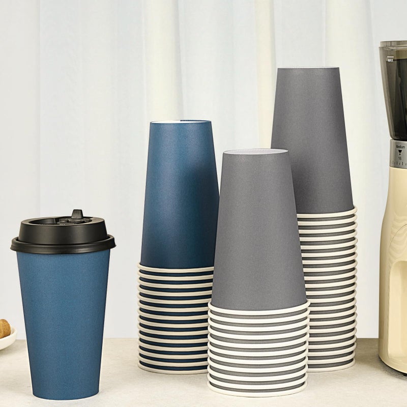 LITOPAK 100 Pack 16 oz Paper Coffee Cups  Disposable Coffee Cups with Lids  Drinking Cups for Coffee  Water  Juice  or Tea. Hot Paper Coffee Cups for Home  Restaurant  Store and Cafe - Image 3