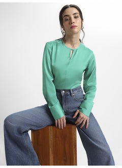 Dennis Lingo Green Satin Crepe Top for Women, Regular Fit  - Image 1