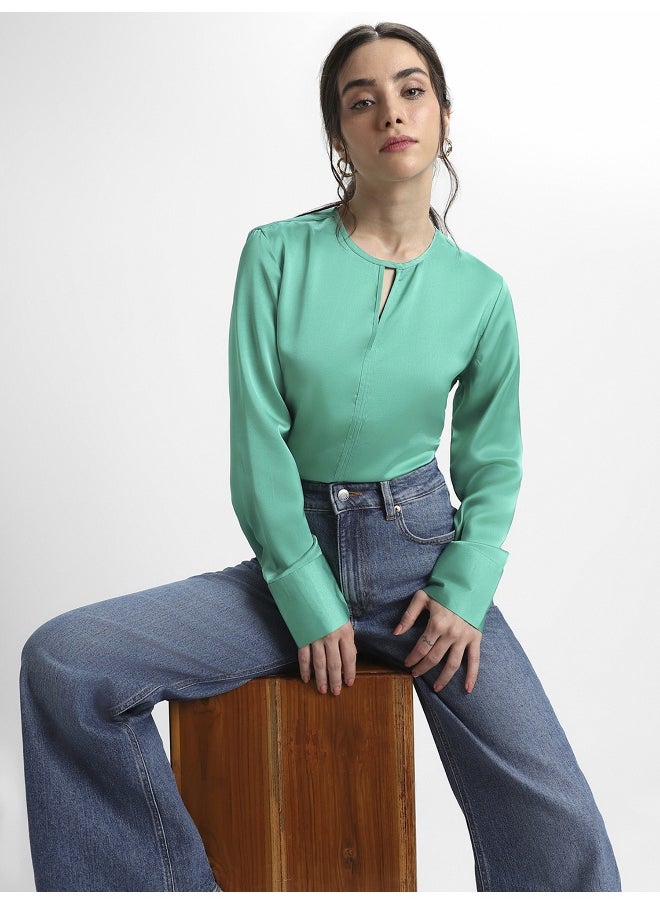 Dennis Lingo Green Satin Crepe Top for Women, Regular Fit  - Image 1
