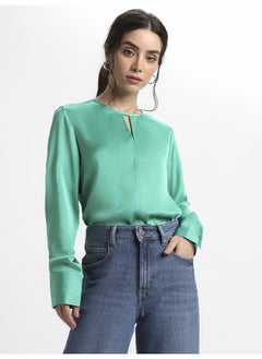 Dennis Lingo Green Satin Crepe Top for Women, Regular Fit  - Image 3