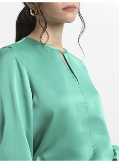 Dennis Lingo Green Satin Crepe Top for Women, Regular Fit  - Image 2