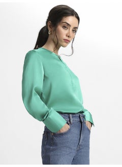 Dennis Lingo Green Satin Crepe Top for Women, Regular Fit  - Image 5