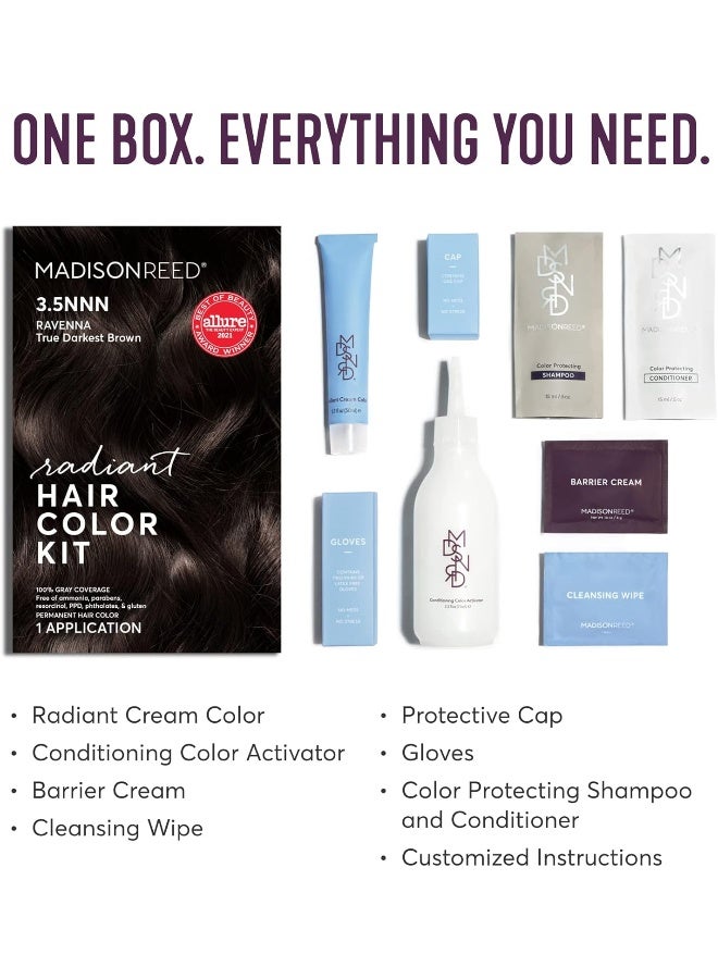Madison Reed Radiant Hair Color Kit, Darkest Brown For 100% Gray Coverage Of Resistant Gray Hair, Ammonia-Free, 3.5Nnn Ravenna Brown, Permanent Hair Dye, Pack Of 2  - Image 2