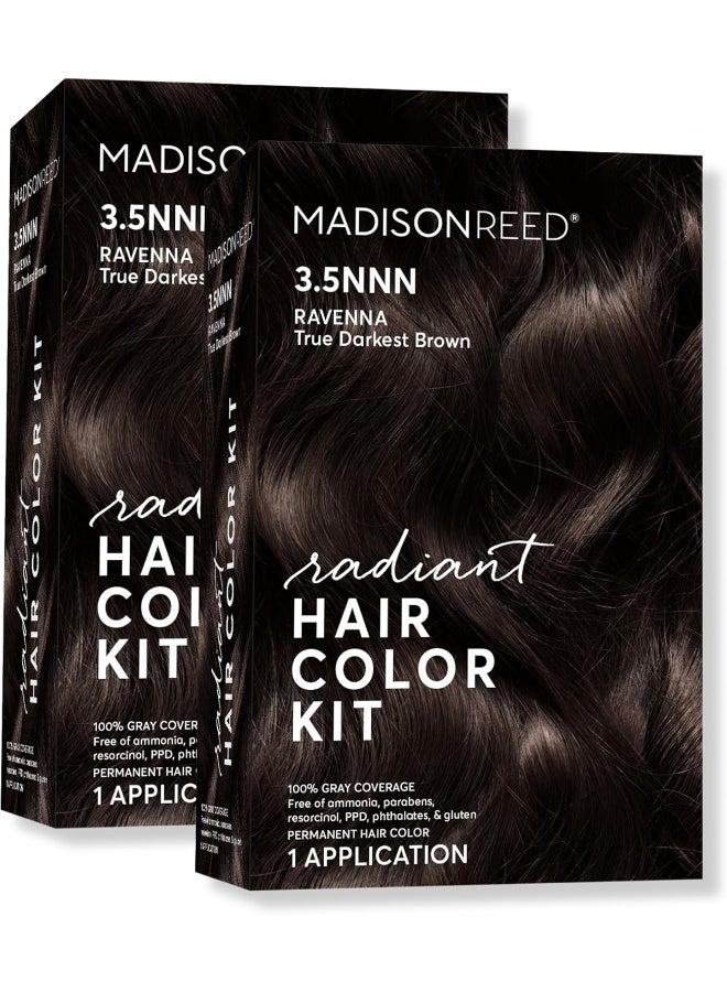 Madison Reed Radiant Hair Color Kit, Darkest Brown For 100% Gray Coverage Of Resistant Gray Hair, Ammonia-Free, 3.5Nnn Ravenna Brown, Permanent Hair Dye, Pack Of 2  - Image 1