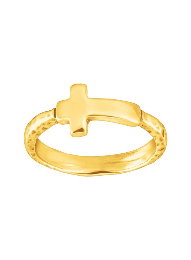 Silpada 'Simplex Cross' Horizontal Cross Textured Ring in Gold-Plated Sterling Silver, Size 9, Size 9 - Image 1
