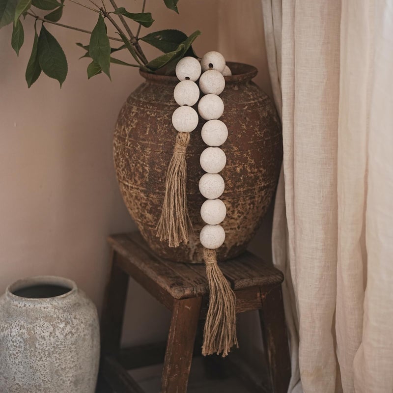 40Mm wood bead string ornament, oversized rustic wood bead pendant (1.6 inch diameter wood beads, 41 inch long with tassel) - Image 3