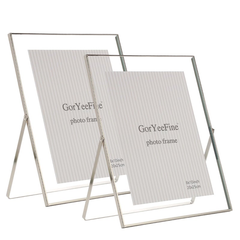 GorYeeFine Silver 8x10'' Floating Frame Set of 2, For Photo Sizes ( 4x6'' 5x7'',6x8'' upto 8x10''), Metal Lace Edge Frames for Tabletop/Shelf Photo Frame, Classy Gift Choice for Wedding, Thanksgiving, - Image 1