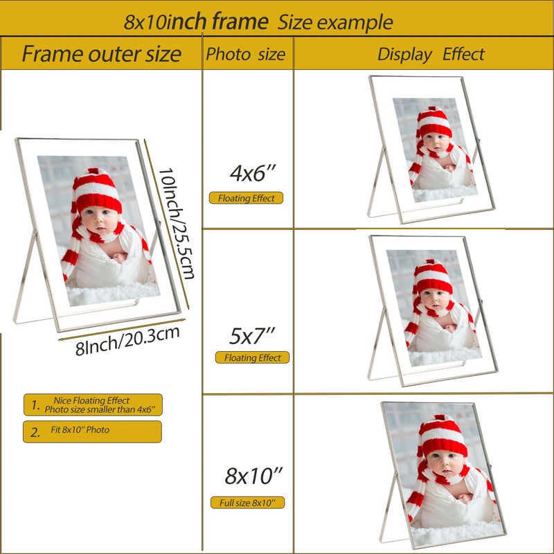 GorYeeFine Silver 8x10'' Floating Frame Set of 2, For Photo Sizes ( 4x6'' 5x7'',6x8'' upto 8x10''), Metal Lace Edge Frames for Tabletop/Shelf Photo Frame, Classy Gift Choice for Wedding, Thanksgiving, - Image 5