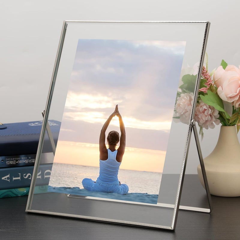 GorYeeFine Silver 8x10'' Floating Frame Set of 2, For Photo Sizes ( 4x6'' 5x7'',6x8'' upto 8x10''), Metal Lace Edge Frames for Tabletop/Shelf Photo Frame, Classy Gift Choice for Wedding, Thanksgiving, - Image 2