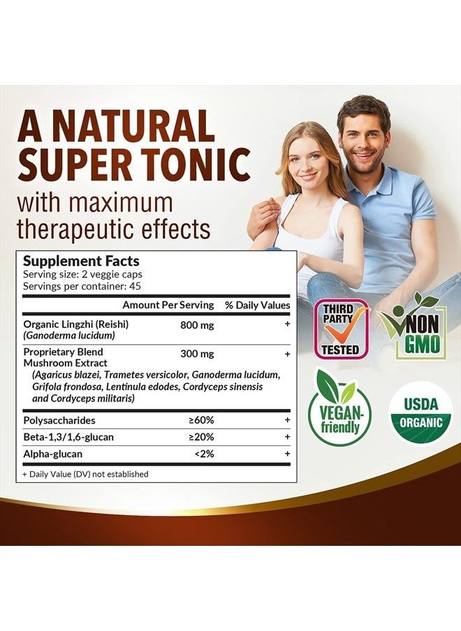 LABO Nutrition - Bioactive Organic Lingzhi / Reishi Ultra for Immune Support, Vitality, USDA Organic, 7 Medicinal Mushroom Supplement, Cordyceps, Maitake, Turkey Tail, Agaricus blazei Murill, Shiitake - Image 1