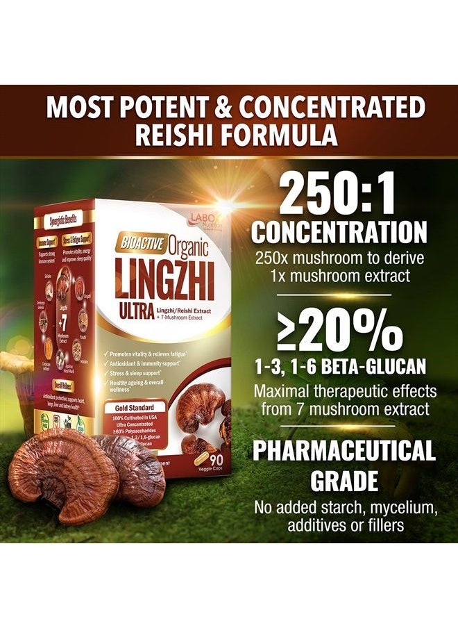 LABO Nutrition - Bioactive Organic Lingzhi / Reishi Ultra for Immune Support, Vitality, USDA Organic, 7 Medicinal Mushroom Supplement, Cordyceps, Maitake, Turkey Tail, Agaricus blazei Murill, Shiitake - Image 1
