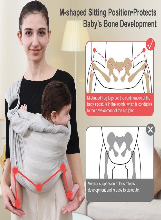 CUBY Water Baby Sling Carrier Lightweight Breathable Mesh Baby Wraps Carrier Adjustable Ring Sling Quick-Drying Baby Carriers Sling for Newborn Toddler Summer Swimming Pool Beach (Light Gray Stripe) - Image 4