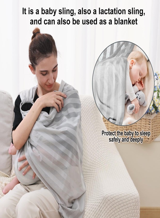 CUBY Water Baby Sling Carrier Lightweight Breathable Mesh Baby Wraps Carrier Adjustable Ring Sling Quick-Drying Baby Carriers Sling for Newborn Toddler Summer Swimming Pool Beach (Light Gray Stripe) - Image 5