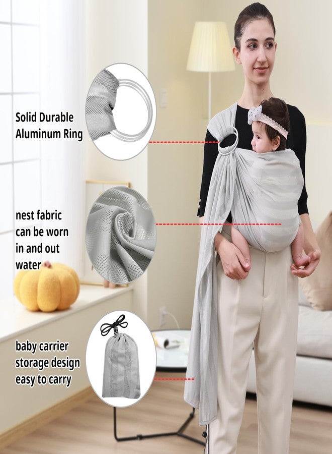 CUBY Water Baby Sling Carrier Lightweight Breathable Mesh Baby Wraps Carrier Adjustable Ring Sling Quick-Drying Baby Carriers Sling for Newborn Toddler Summer Swimming Pool Beach (Light Gray Stripe) - Image 2