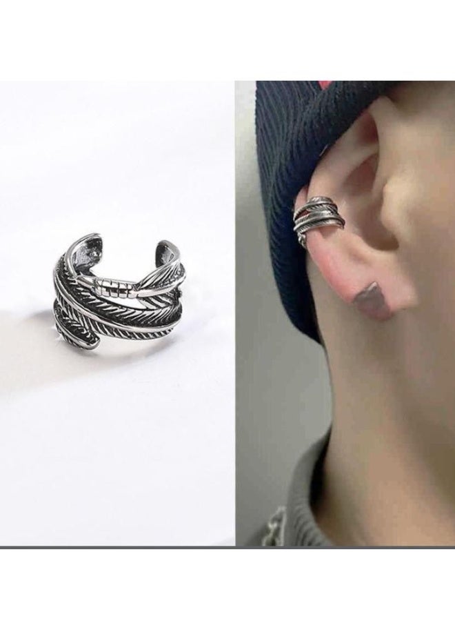 مشبك أذن رجالي، زوج واحد من الأقراط الدائرية المفصلة، ​​أقراط دائرية مرصعة بمشبك، مجوهرات أذن معدنية غير مثقوبة، أقراط بمشبك - Image 1