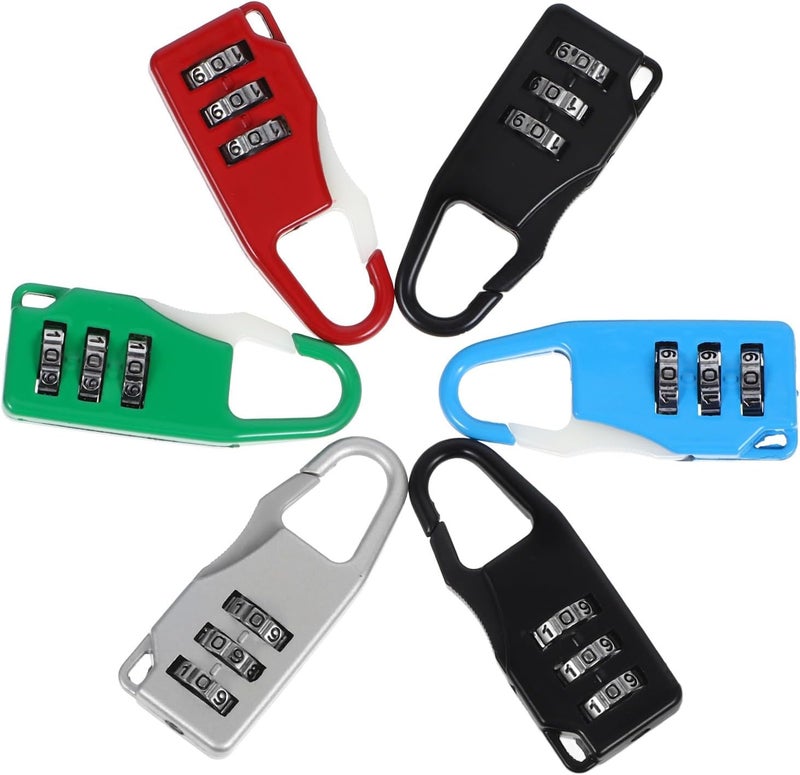 6pcs Zinc Alloy 3-Digit Combination Luggage Padlocks with Password Reset for Travel Suitcases Backpacks Gym Lockers – Black, Silver, Red, Blue, Green - Image 1
