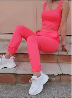 VENTIUP Women Soft Cotton Sweatpants Neon Pink  - Image 4